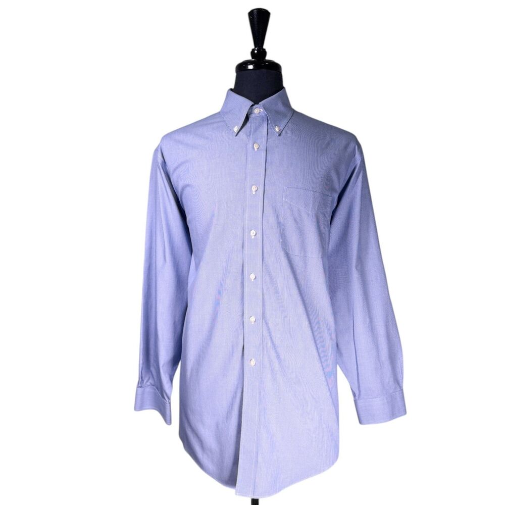 Brooks Brothers Mens Shirt 17.5 34/35 Blue Check Cotton Non Iron Regular Fit